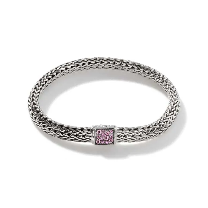 John Hardy Classic Chain Reversible Pink Tourmaline and Black Sapphire Bracelet in Sterling Silver