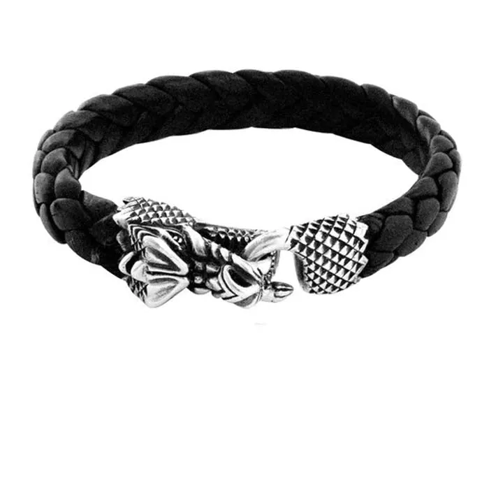 King Baby Leather Bracelet With Small Dragon Clasp in Sterling Silver