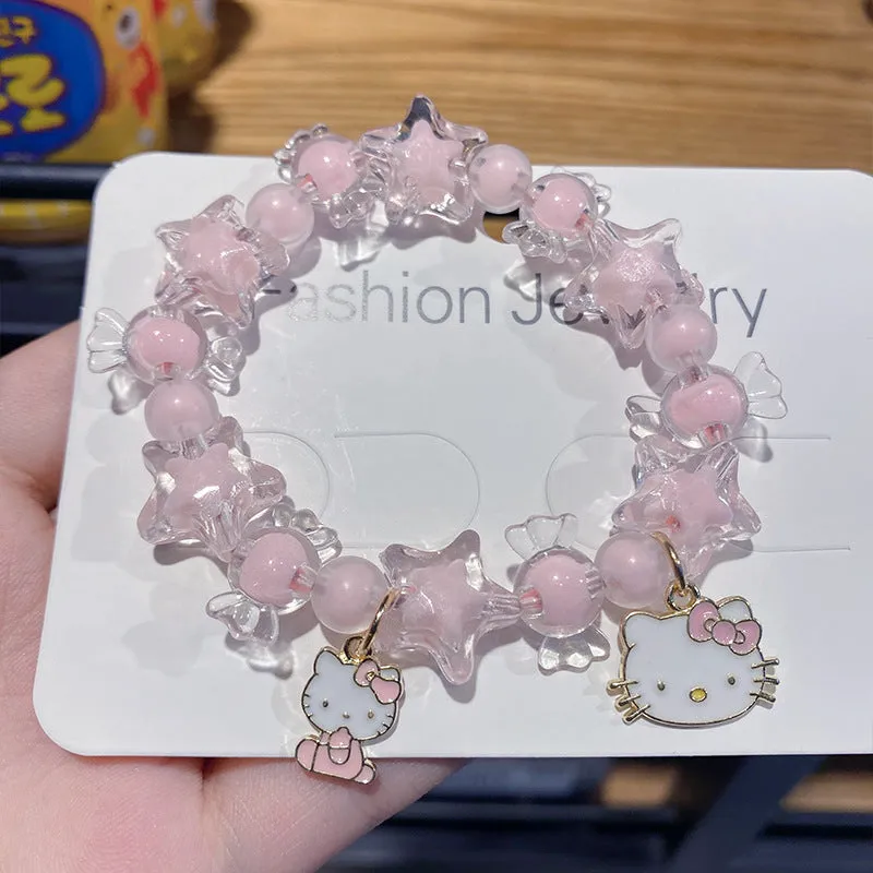 Korean Style New Girls' Niche Cartoon Bracelet Fresh Children Crystal Beaded Cinnamoroll Babycinnamoroll Student Jewelry