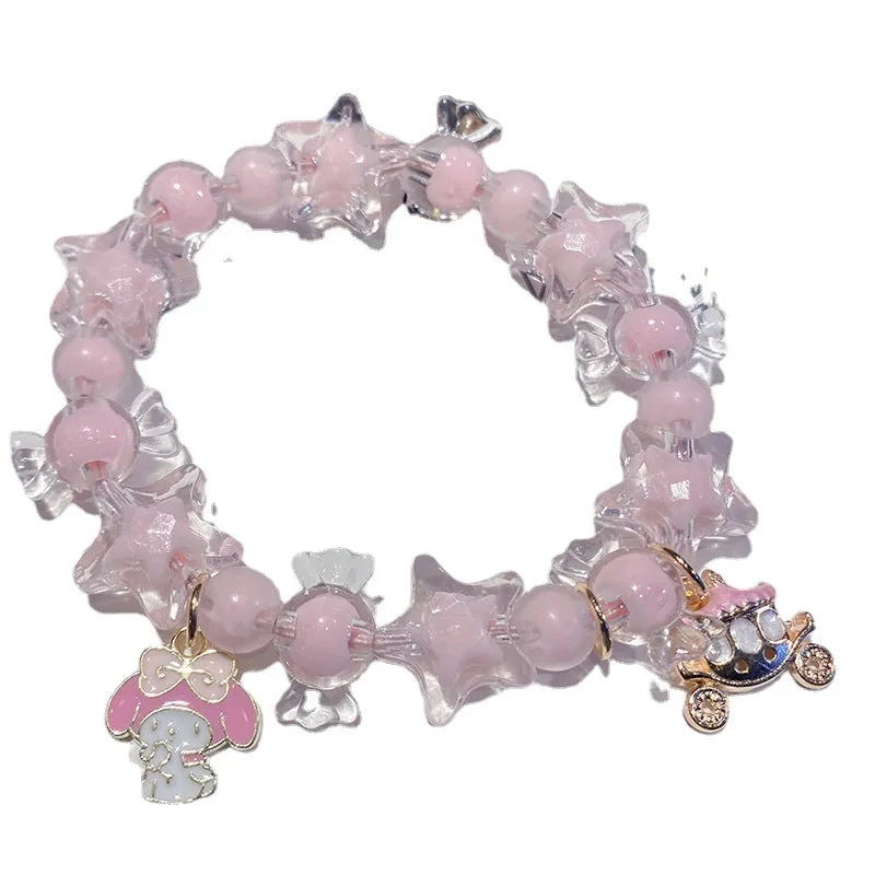 Korean Style New Girls' Niche Cartoon Bracelet Fresh Children Crystal Beaded Cinnamoroll Babycinnamoroll Student Jewelry