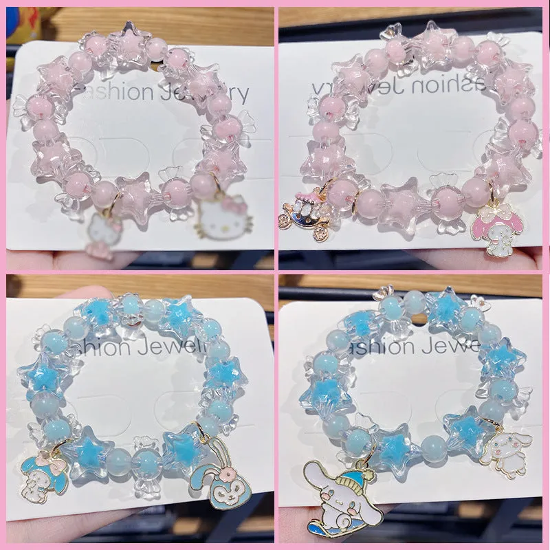 Korean Style New Girls' Niche Cartoon Bracelet Fresh Children Crystal Beaded Cinnamoroll Babycinnamoroll Student Jewelry