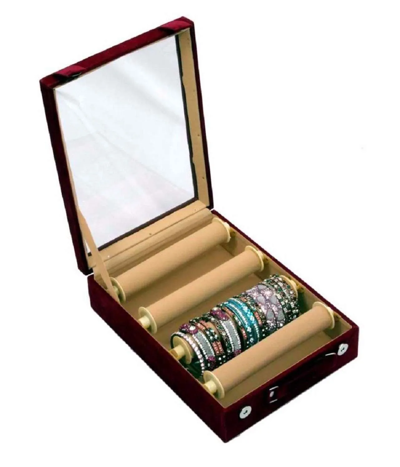 Kuber Industries 4 Rods Bangle Organizer Box Velvet Coated Jewelry Storage Case (Transparent)