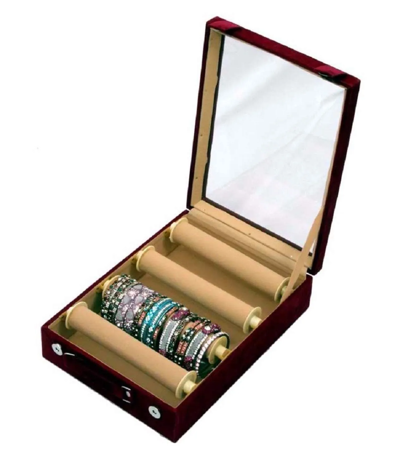 Kuber Industries 4 Rods Bangle Organizer Box Velvet Coated Jewelry Storage Case (Transparent)