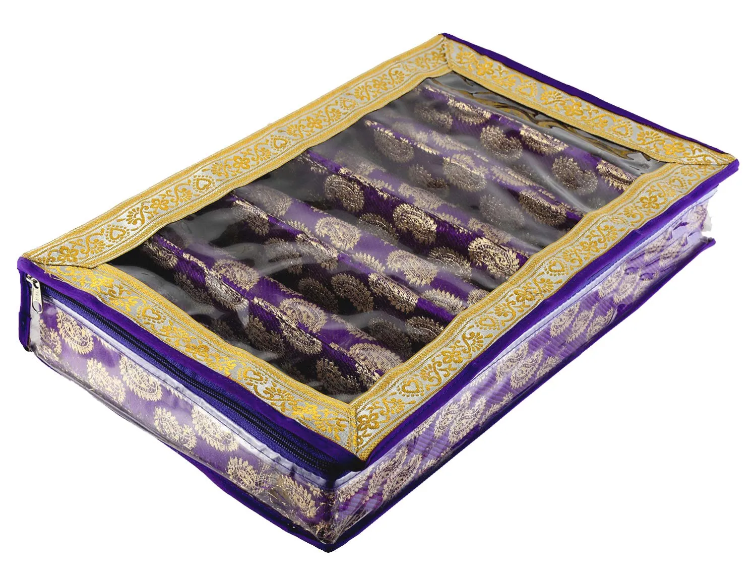 Kuber Industries Carry Design Brocade Hardboard Six Rod Bangle Box (Purple) -CTKTC38781