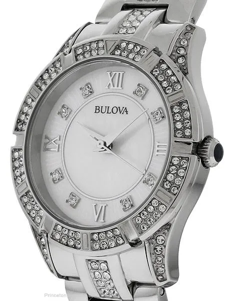 Ladies Bulova Crystal Sport Watch - White Mother of Pearl - Stainless Steel