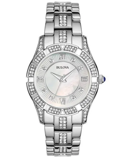 Ladies Bulova Crystal Sport Watch - White Mother of Pearl - Stainless Steel