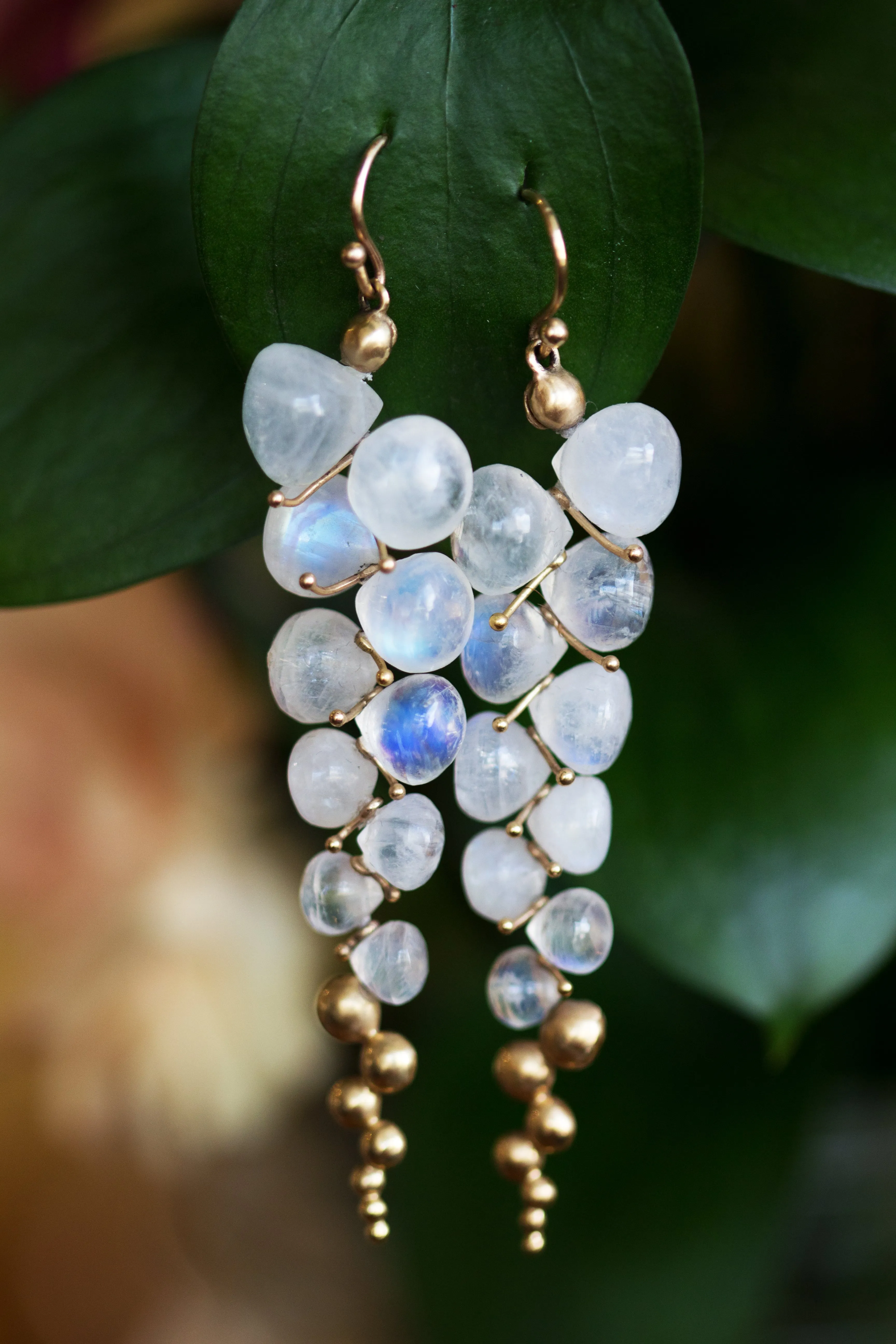 Large Caviar Moonstone Earrings