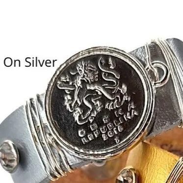 Leather Cuff With Mounted Coin Bracelet