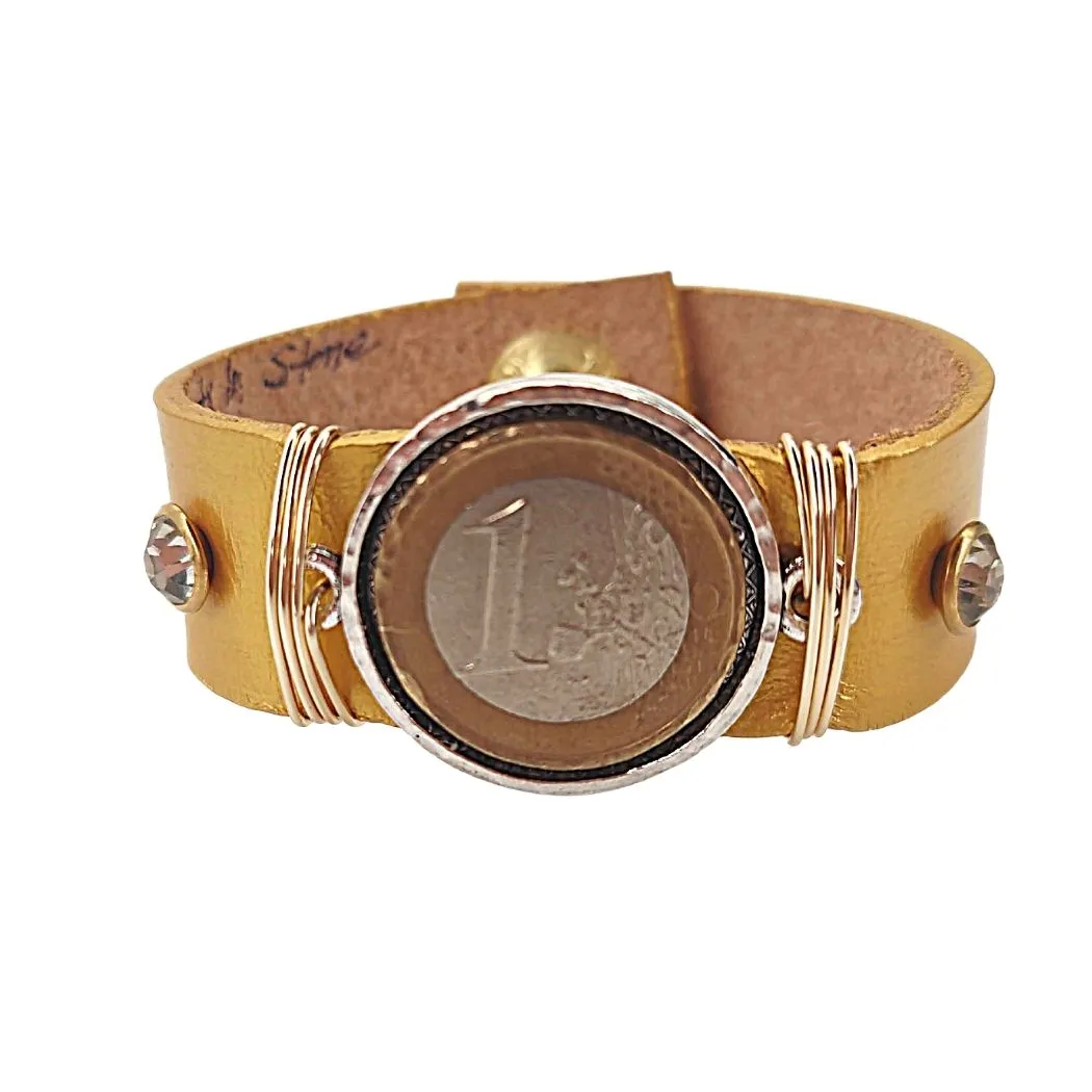 Leather Cuff With Mounted Coin Bracelet