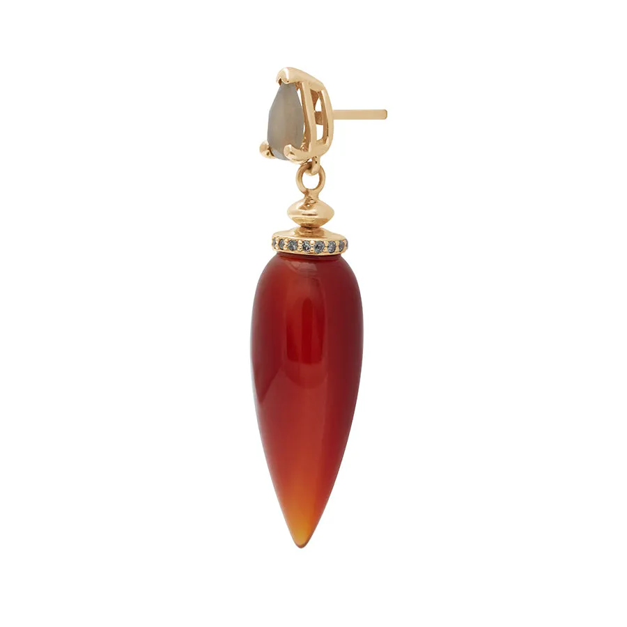 Luna Pendulum Earrings - Yellow Gold, Carnelian & Grey Diamonds