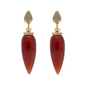 Luna Pendulum Earrings - Yellow Gold, Carnelian & Grey Diamonds