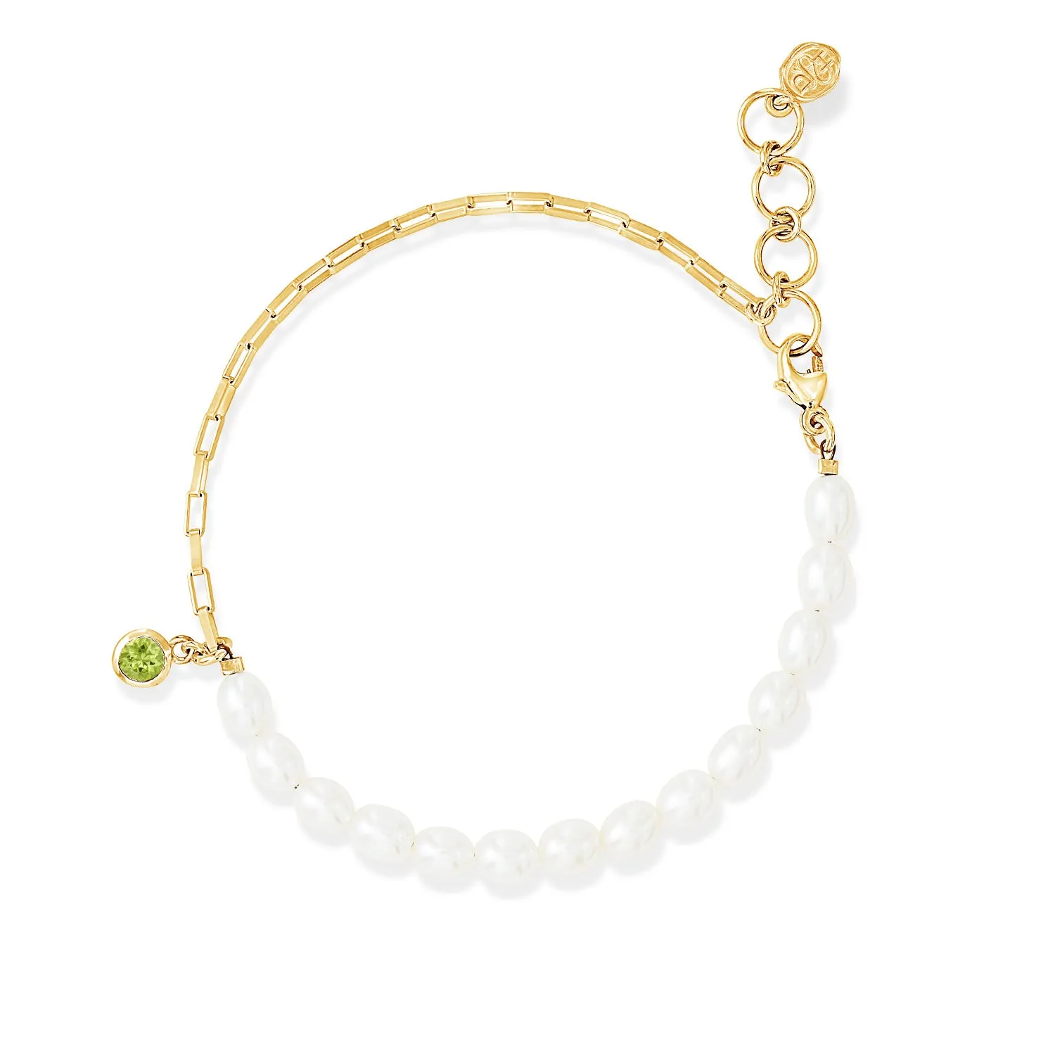 Luna White Pearl, Chain and Peridot Drop Bracelet