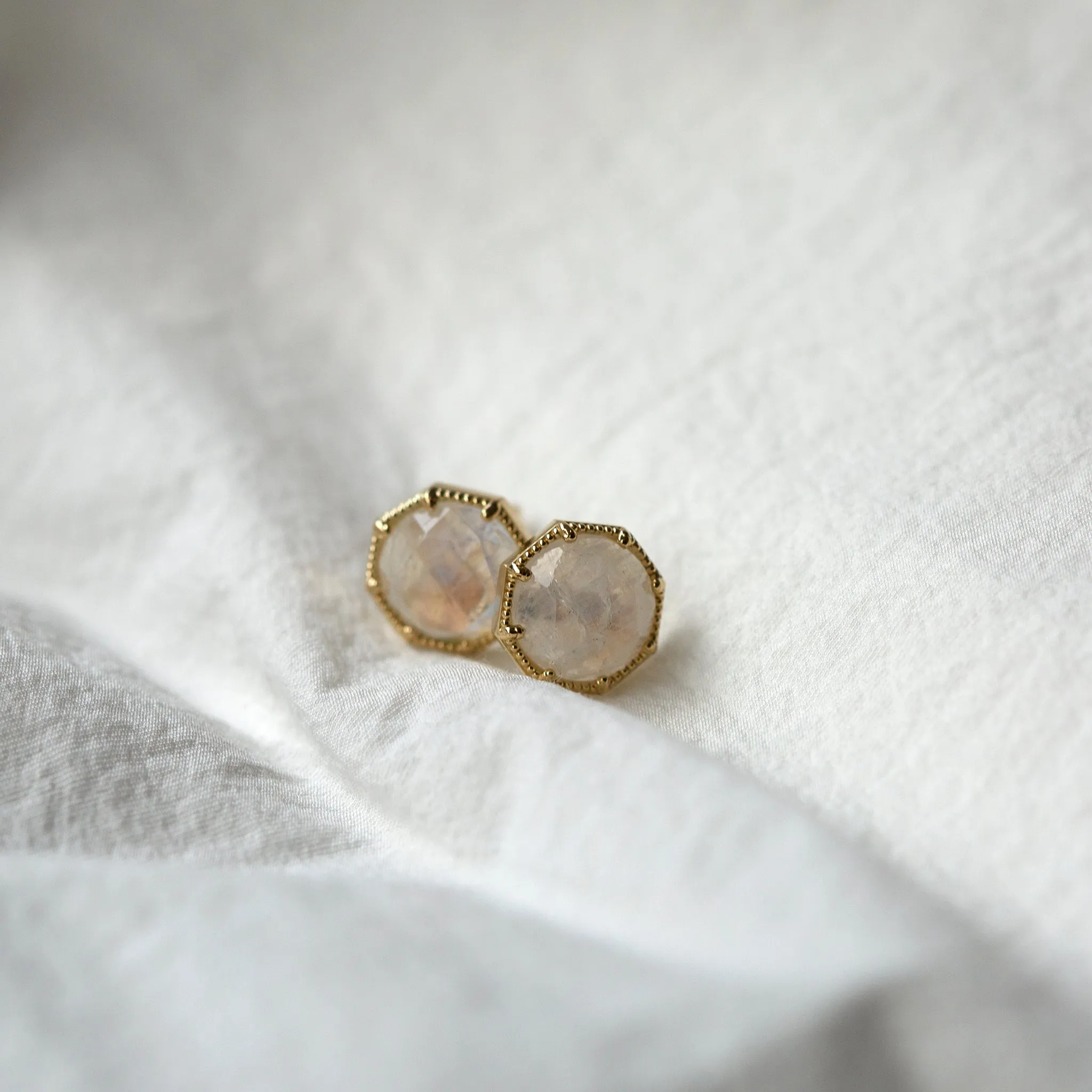 Maman Crown Bezel Moonstone Earrings