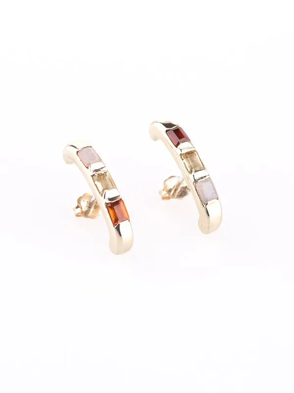 Marfa Flat Lands Earrings: Gold Plated (Peach Moonstone/Citrine/Hessonite)