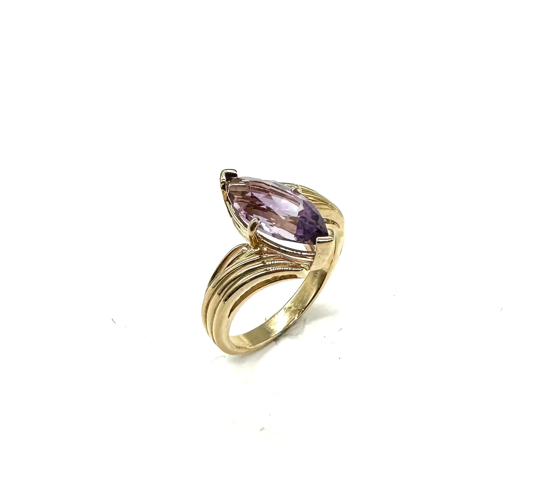 Marquise Amethyst Ribbed Style Bypass Ring