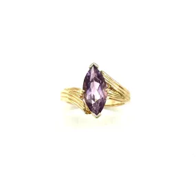 Marquise Amethyst Ribbed Style Bypass Ring