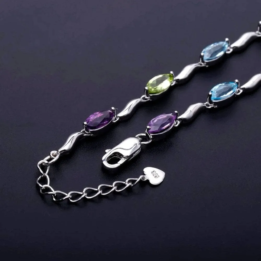 Marquise Cut Sky Blue Topaz, Peridot & Amethyst Bracelet