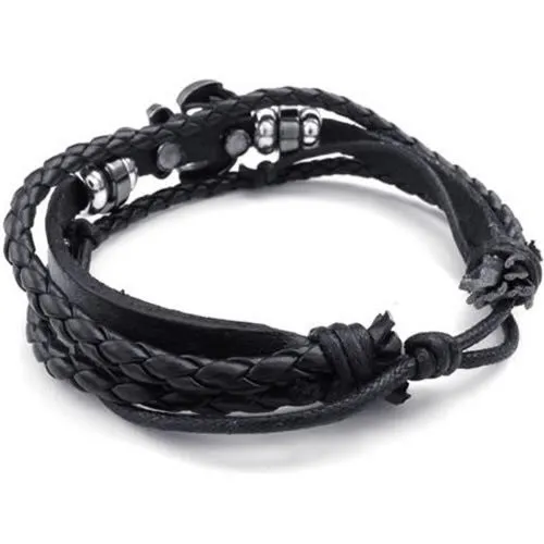 Men's Womens Leather Bracelet, Vintage Anchor Charm Bangle