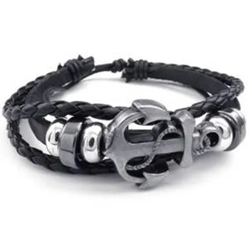 Men's Womens Leather Bracelet, Vintage Anchor Charm Bangle