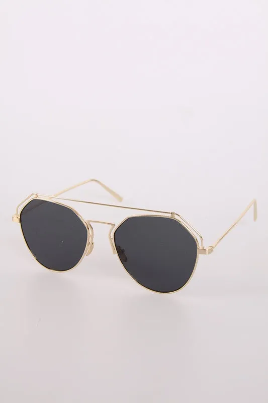 Metal Frame Hexagon Tinted Lens Sunglasses