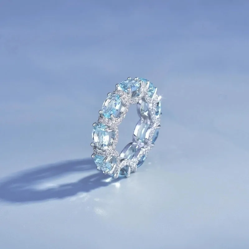 Micro-inlaid Diamond Sea Blue Row Ring Galaxy Lace Aquamarine Bracelet Color Treasure Ring