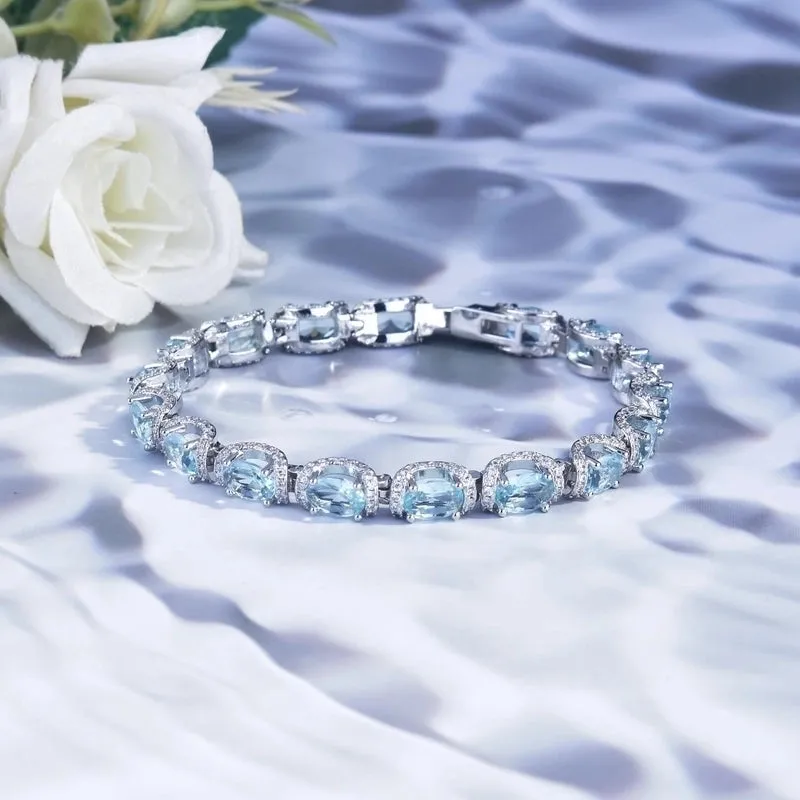 Micro-inlaid Diamond Sea Blue Row Ring Galaxy Lace Aquamarine Bracelet Color Treasure Ring