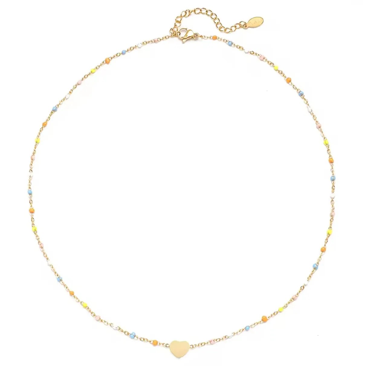 Mini Enamel Beads Stainless Steel Heart Necklace | Pastels