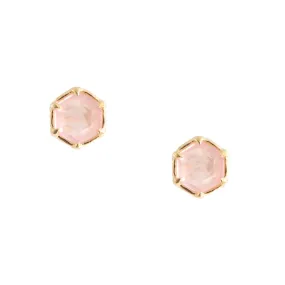 Mini Grace Hexagon Stud Earrings - Pink Quartz & Gold