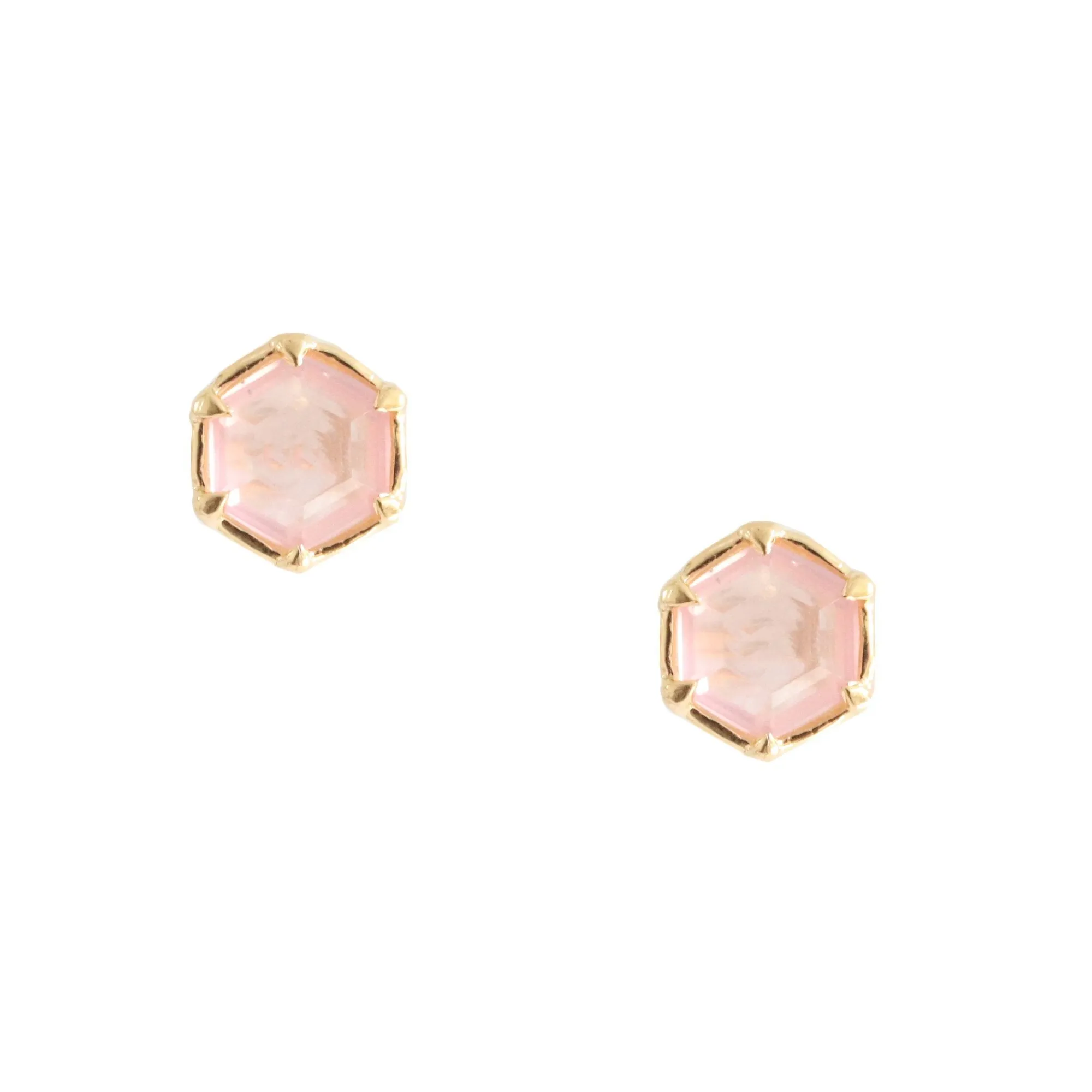 Mini Grace Hexagon Stud Earrings - Pink Quartz & Gold