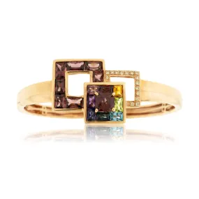 Mixed Gemstone, Garnet, & Diamond Square Flexing Bangle Bracelet