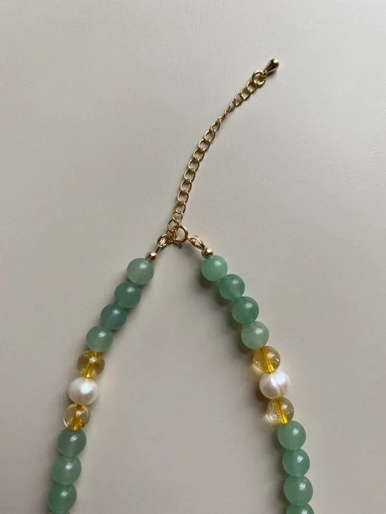 Money and Abundance - Green Aventurine, Citrine & Freshwater Pearls Beaded Bracelet