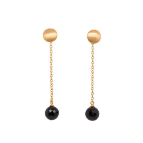 Moon Chain Round Faceted Black Spinel 24K Gold Vermeil Earrings