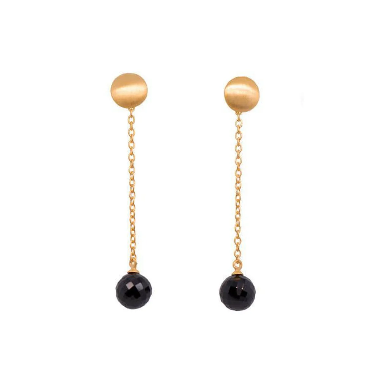 Moon Chain Round Faceted Black Spinel 24K Gold Vermeil Earrings