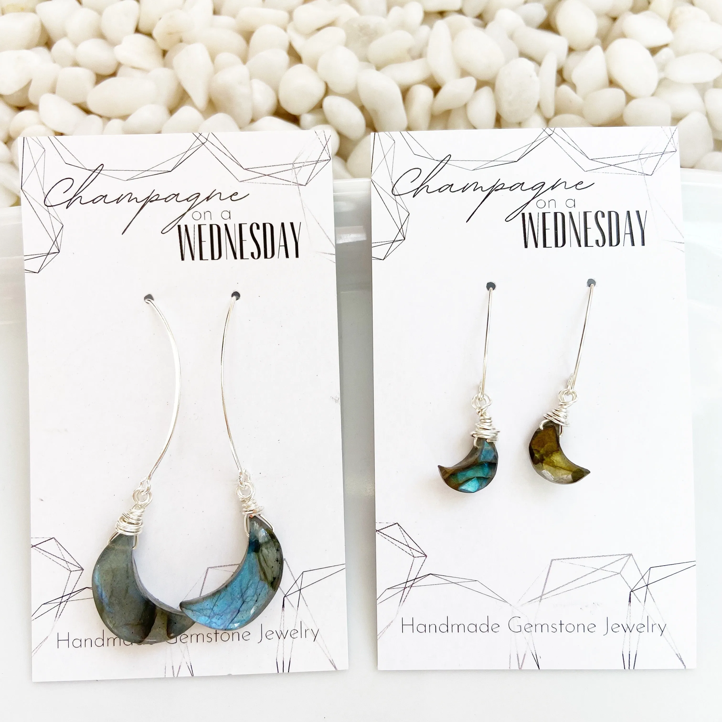 Moon Shaped Moonstone or Labradorite Gemstone Earring in Gold or  Silver