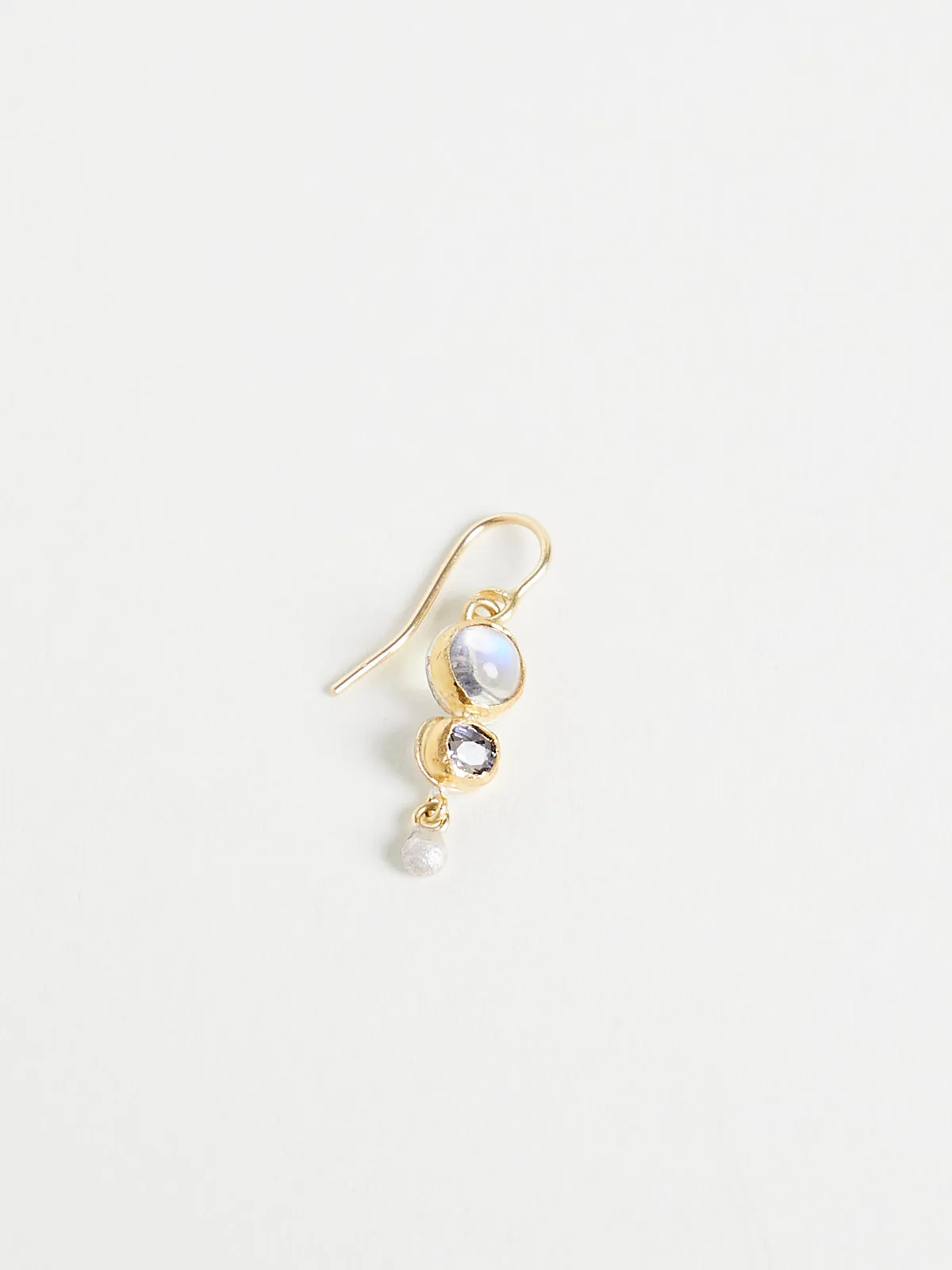 Moonstone and Spinel Double Drop Earrings in 18k & 22k Yellow Gold with a Gold Ball Drop