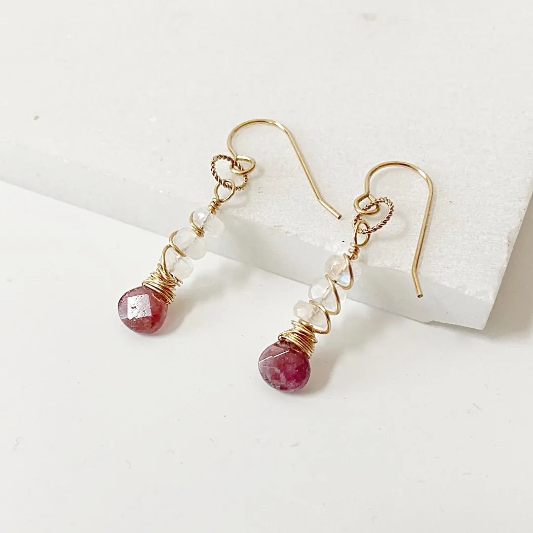 Moonstone and Tourmaline Earrings, Gemstone Earrings