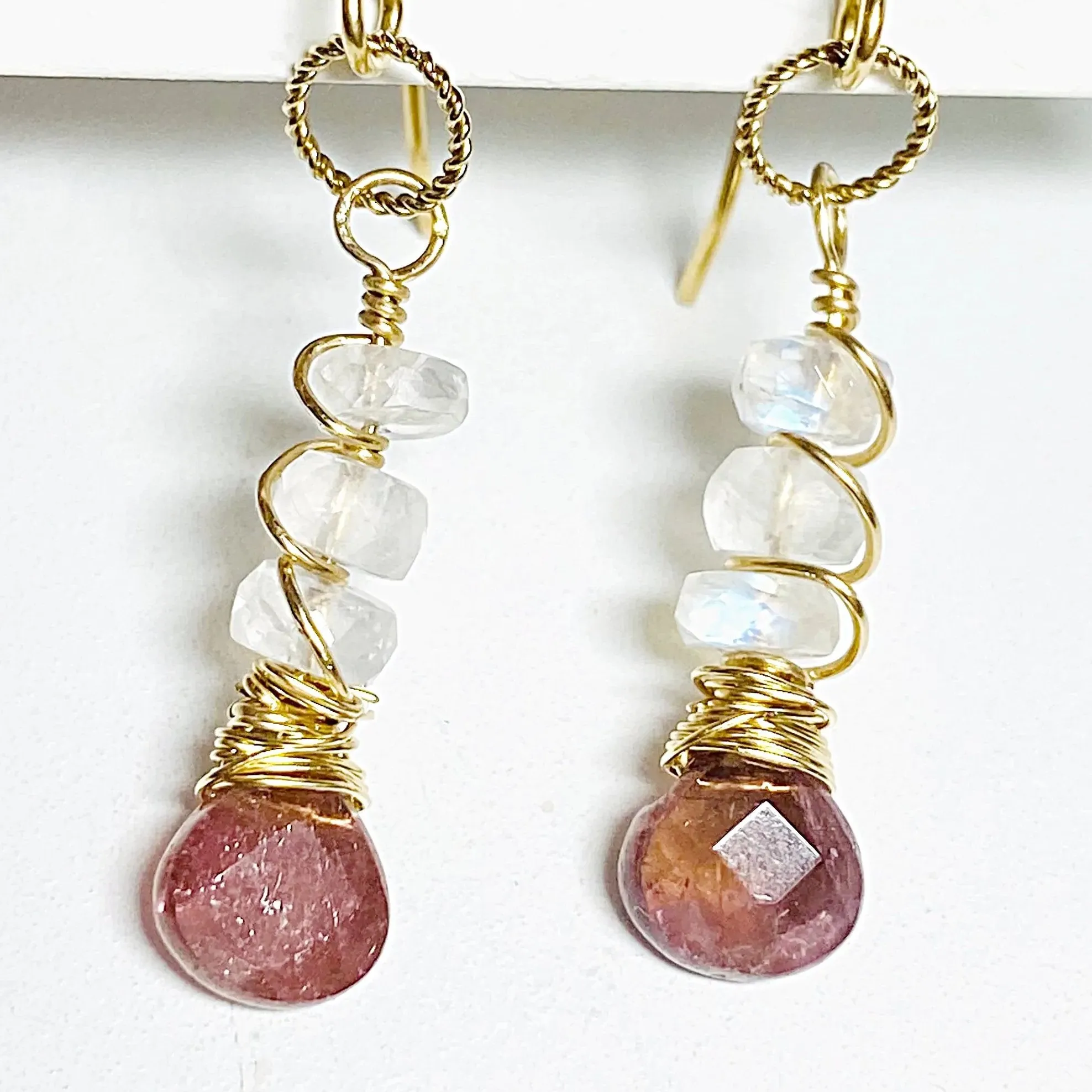 Moonstone and Tourmaline Earrings, Gemstone Earrings