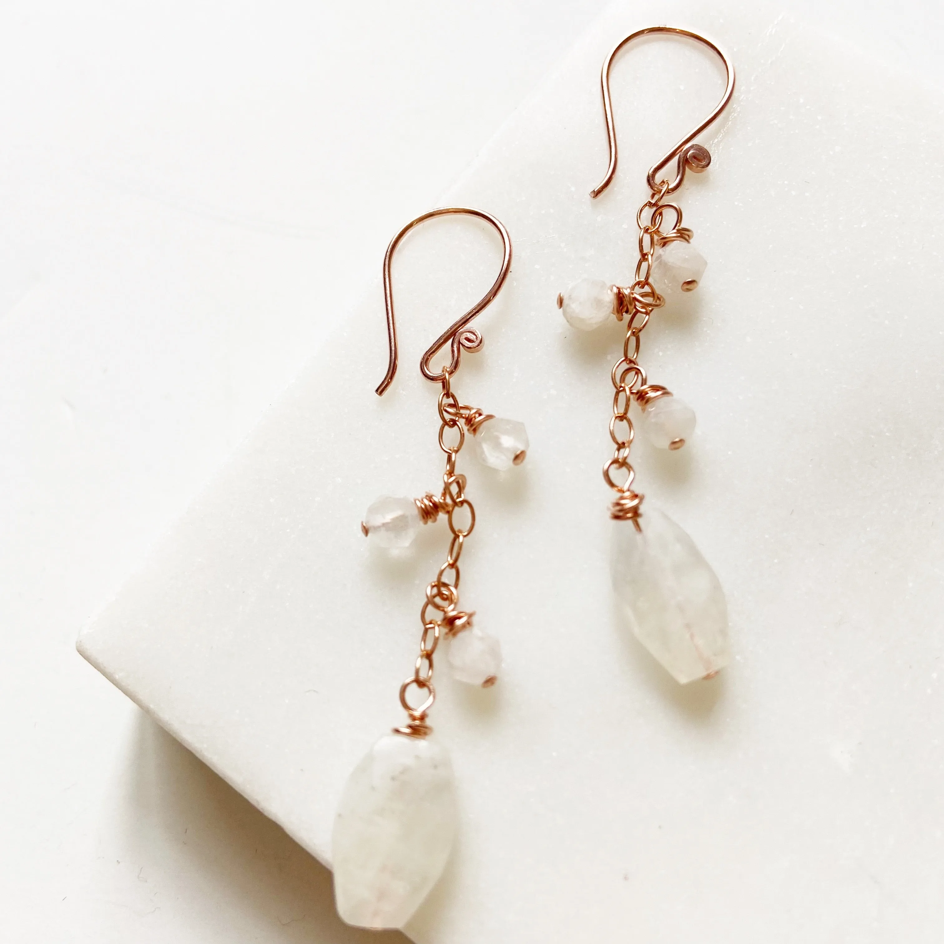 Moonstone Beaded Tassel Earring in Silver, Gold, or Rose Gold