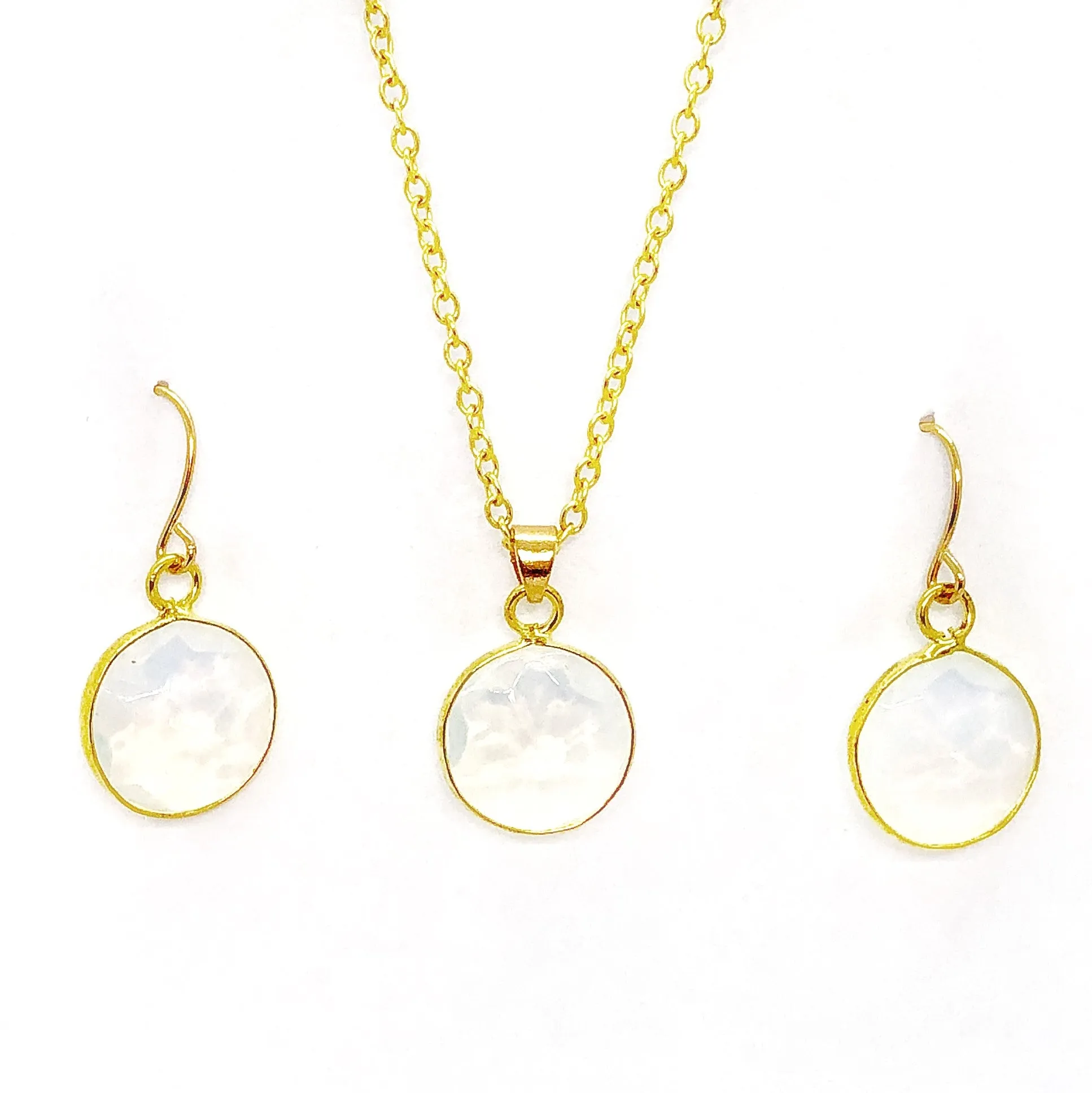 Moonstone Pearlescent Earrings and Necklace Set for Women