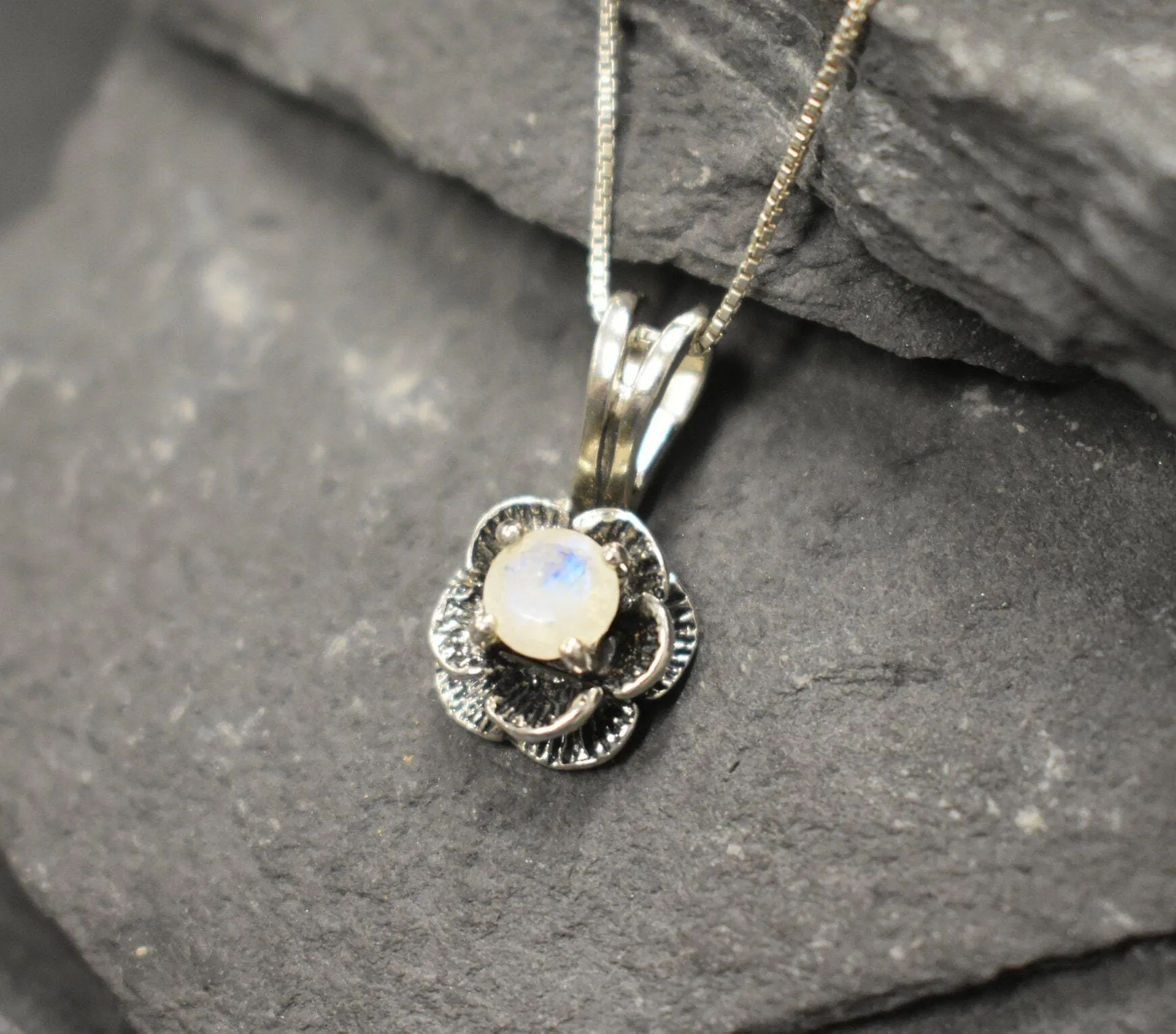 Moonstone Rose Pendant - Vintage Flower Necklace - June Birthstone Necklace