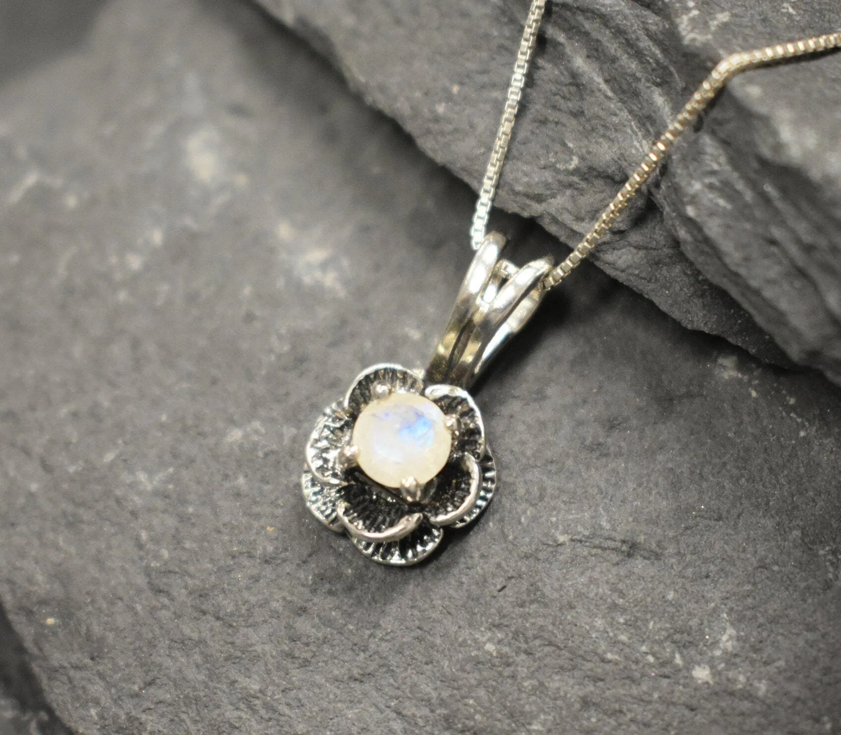 Moonstone Rose Pendant - Vintage Flower Necklace - June Birthstone Necklace