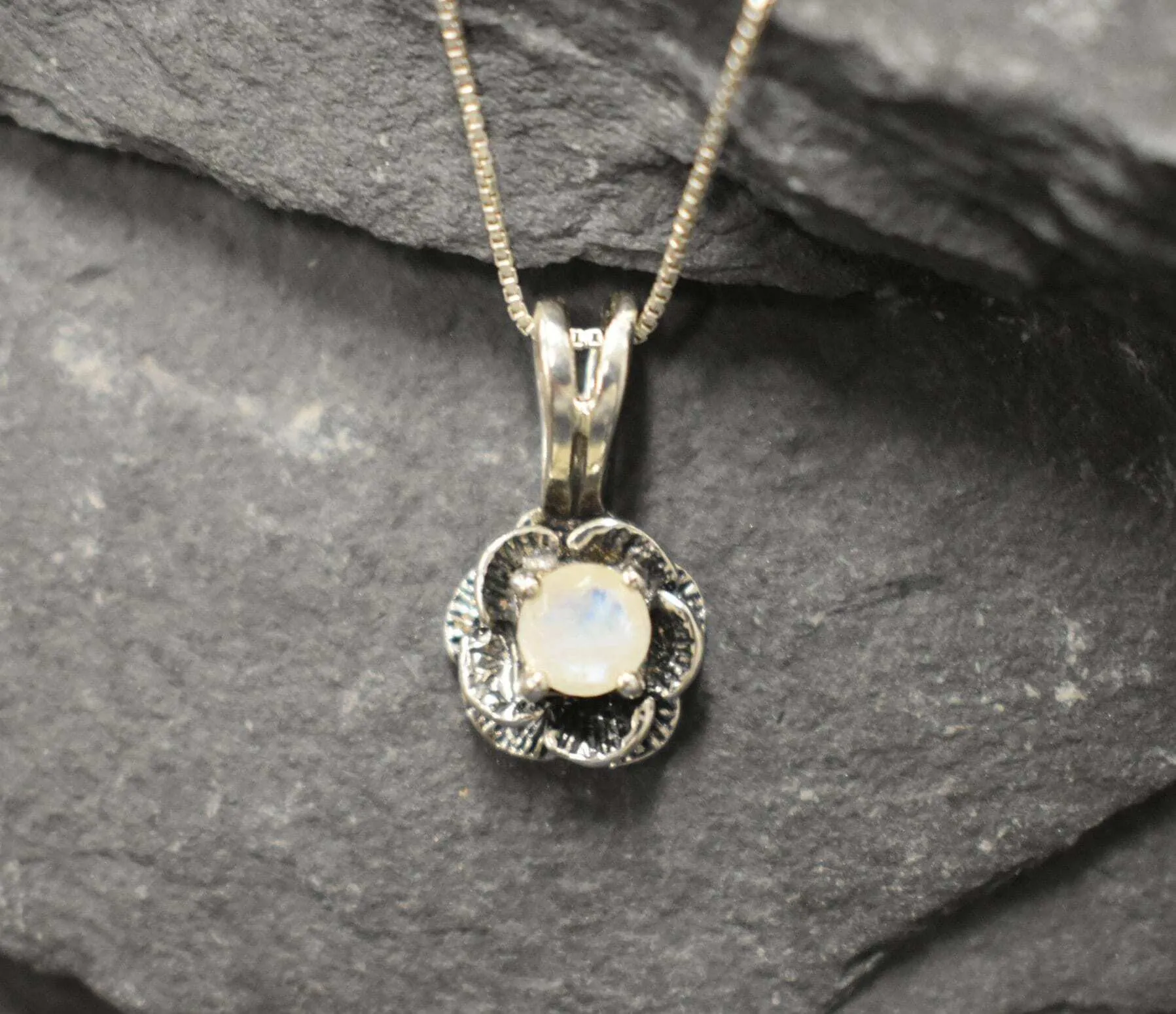 Moonstone Rose Pendant - Vintage Flower Necklace - June Birthstone Necklace