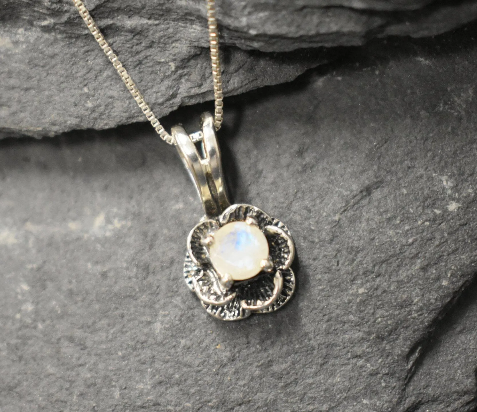 Moonstone Rose Pendant - Vintage Flower Necklace - June Birthstone Necklace