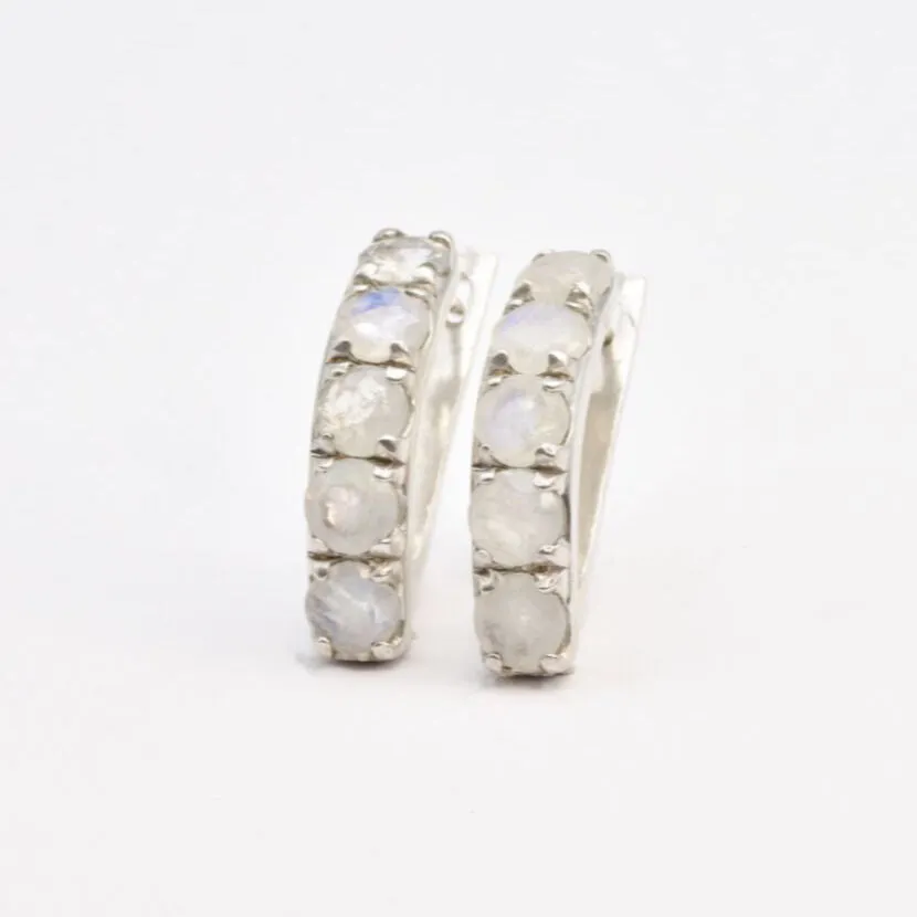 Moonstone Silver Earrings - Genuine Moonstone Earrings - Vertical Moonstone Studs