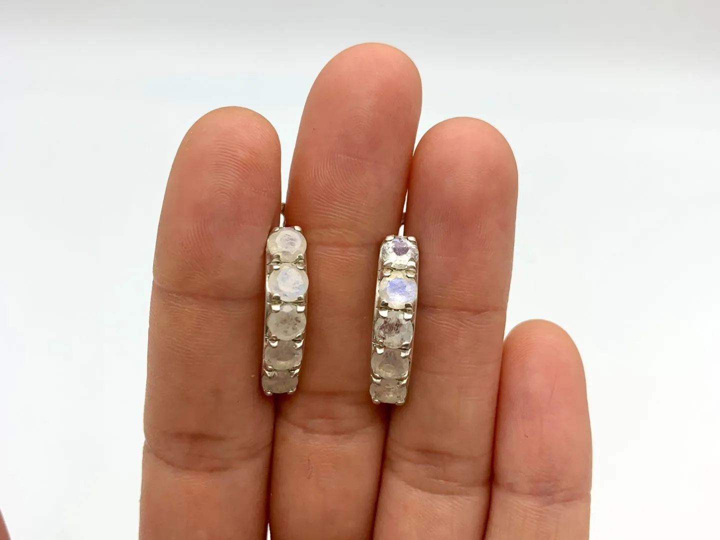 Moonstone Silver Earrings - Genuine Moonstone Earrings - Vertical Moonstone Studs