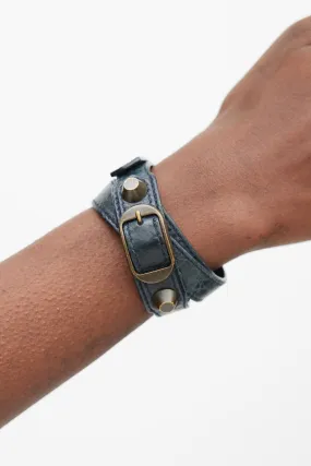 Navy & Gunmetal Moto Leather Wrap Bracelet