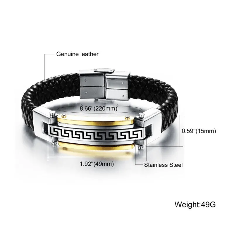 New fashion fine jewelry men great wall leather stainless steel bracelets vintage bangle male accessories