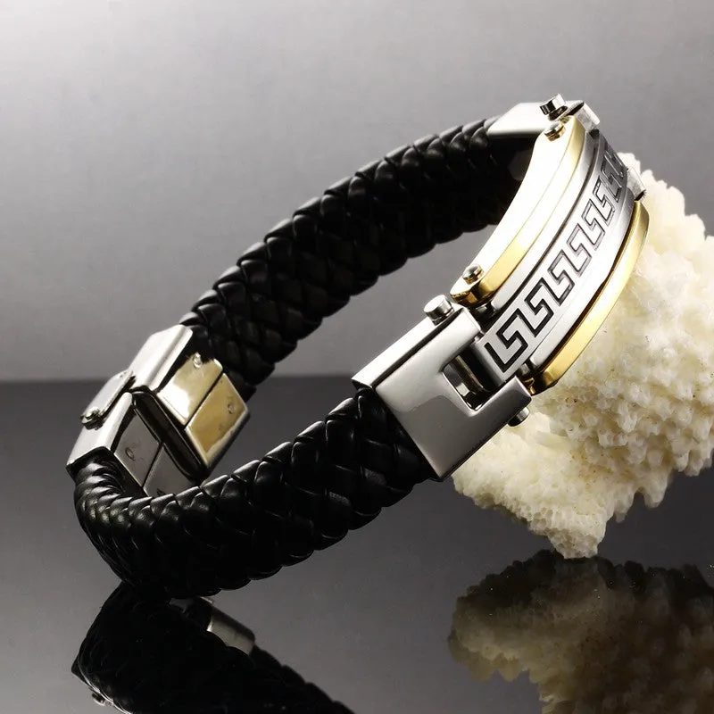 New fashion fine jewelry men great wall leather stainless steel bracelets vintage bangle male accessories