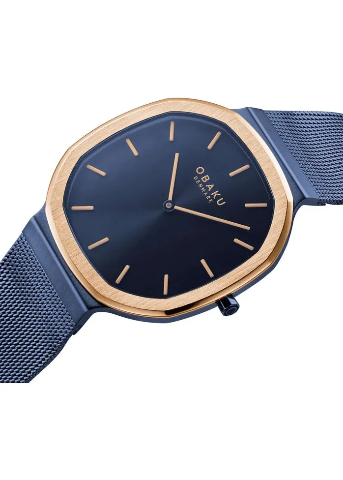 OBAKU OCTANT OCEAN BLUE MESH BRACELET ROSE BLUE DIAL V253GXSLML