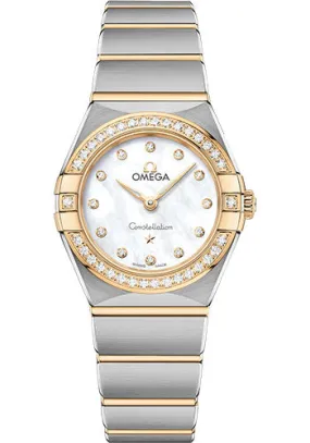 Omega Constellation Manhattan Quartz Watch - 25 mm Steel And Yellow Gold Case - Diamond-Paved Bezel - Mother-Of-Pearl Diamond Dial - 131.25.25.60.55.002